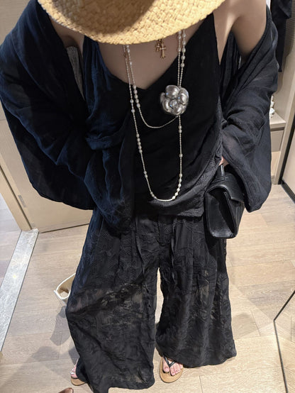 Heavy Embroidery Wide-Leg Casual Pants