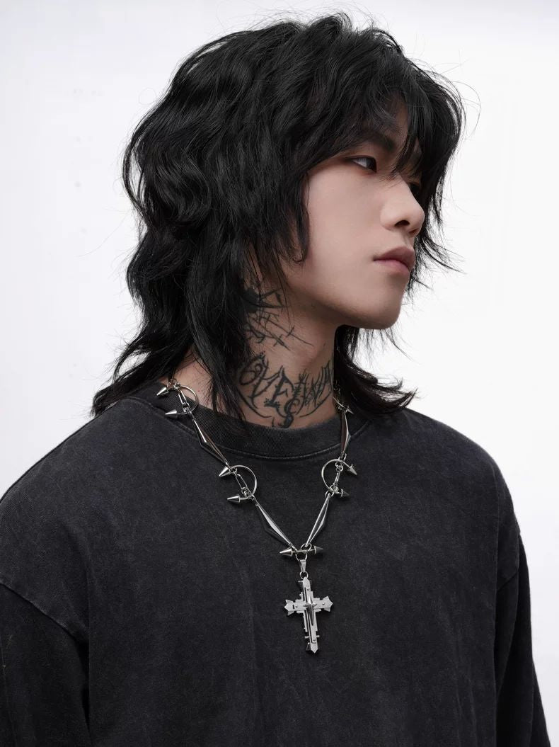 Heavy Punk Handmade Cross Rivet Necklace