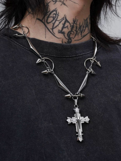 Heavy Punk Handmade Cross Rivet Necklace