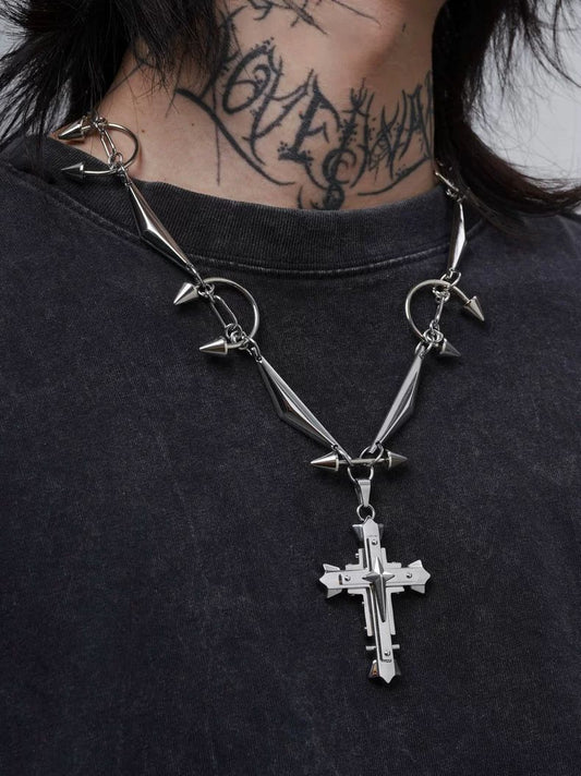 Heavy Punk Handmade Cross Rivet Necklace