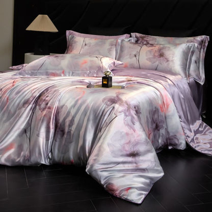 Heavy Weightweight 40mm Printed Silk Four-Piece Set Double-Sided Mulberry Silk Ice Silk Quilt Cover Naked Sleeping Fitted Bed Sheets Bedding