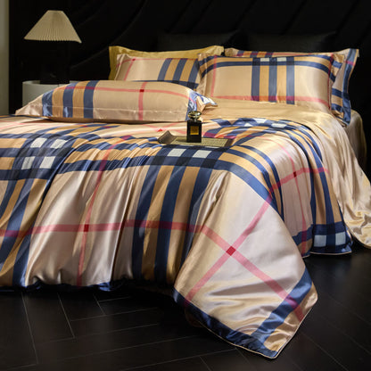 Heavy Weightweight 40mm Printed Silk Four-Piece Set Double-Sided Mulberry Silk Ice Silk Quilt Cover Naked Sleeping Fitted Bed Sheets Bedding
