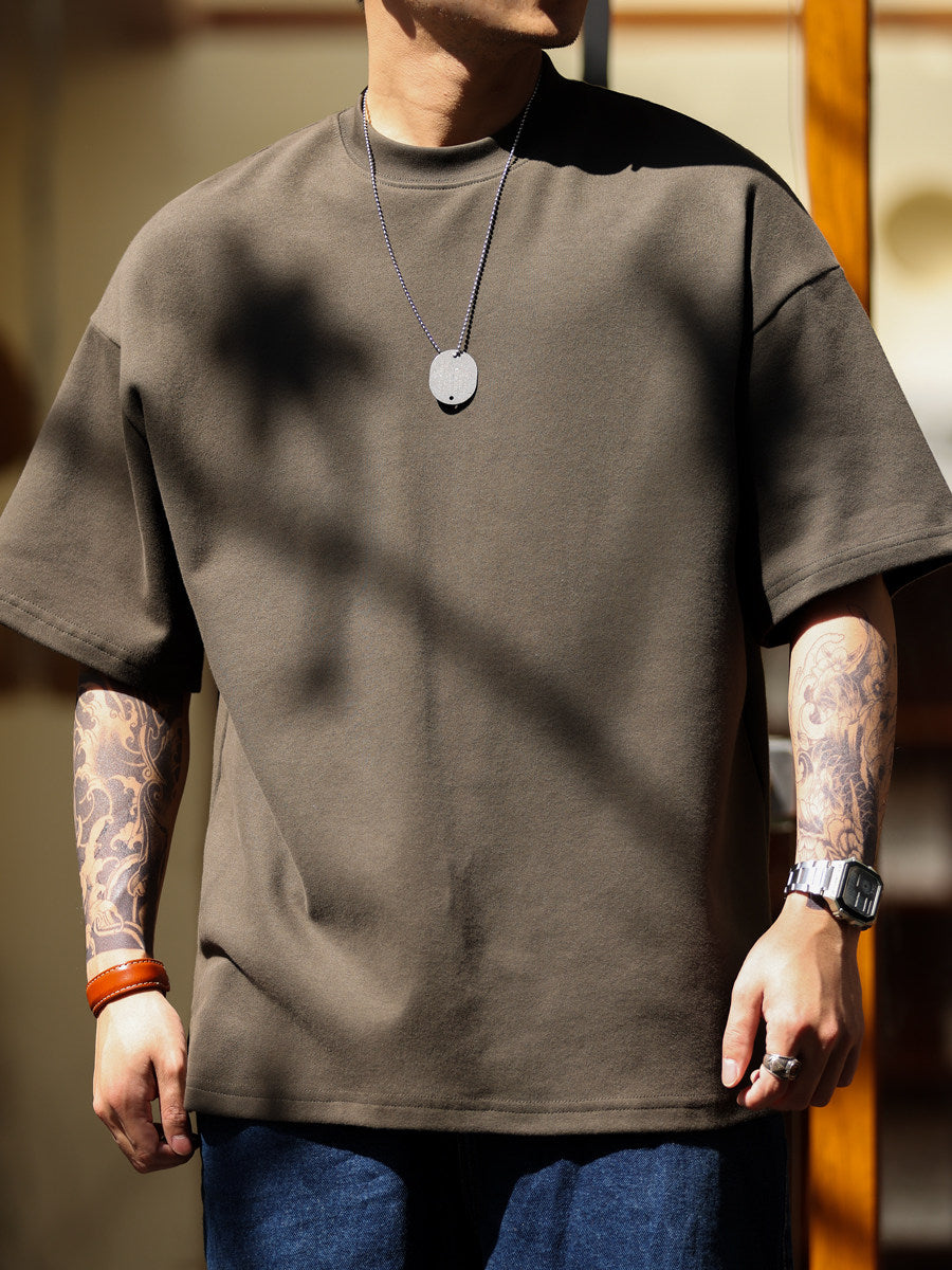 Heavyweight Brushed Cotton T-Shirt Men Vintage Style