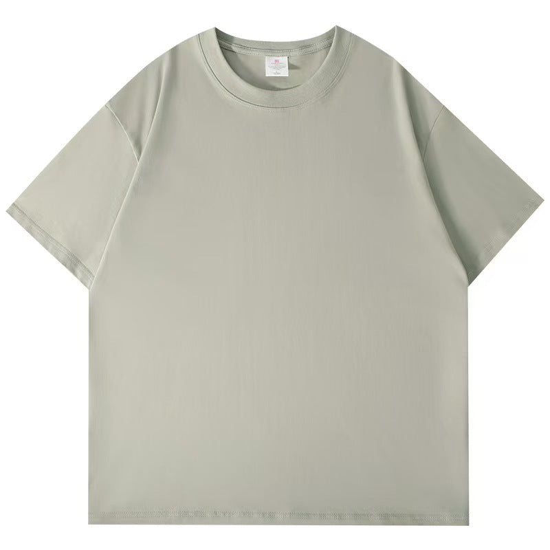 Heavyweight Pure Cotton Short-Sleeve T-Shirt for Men, Summer Loose Half-Sleeve Solid Color Everyday Retro Casual Base Shirt, Fashionable Style