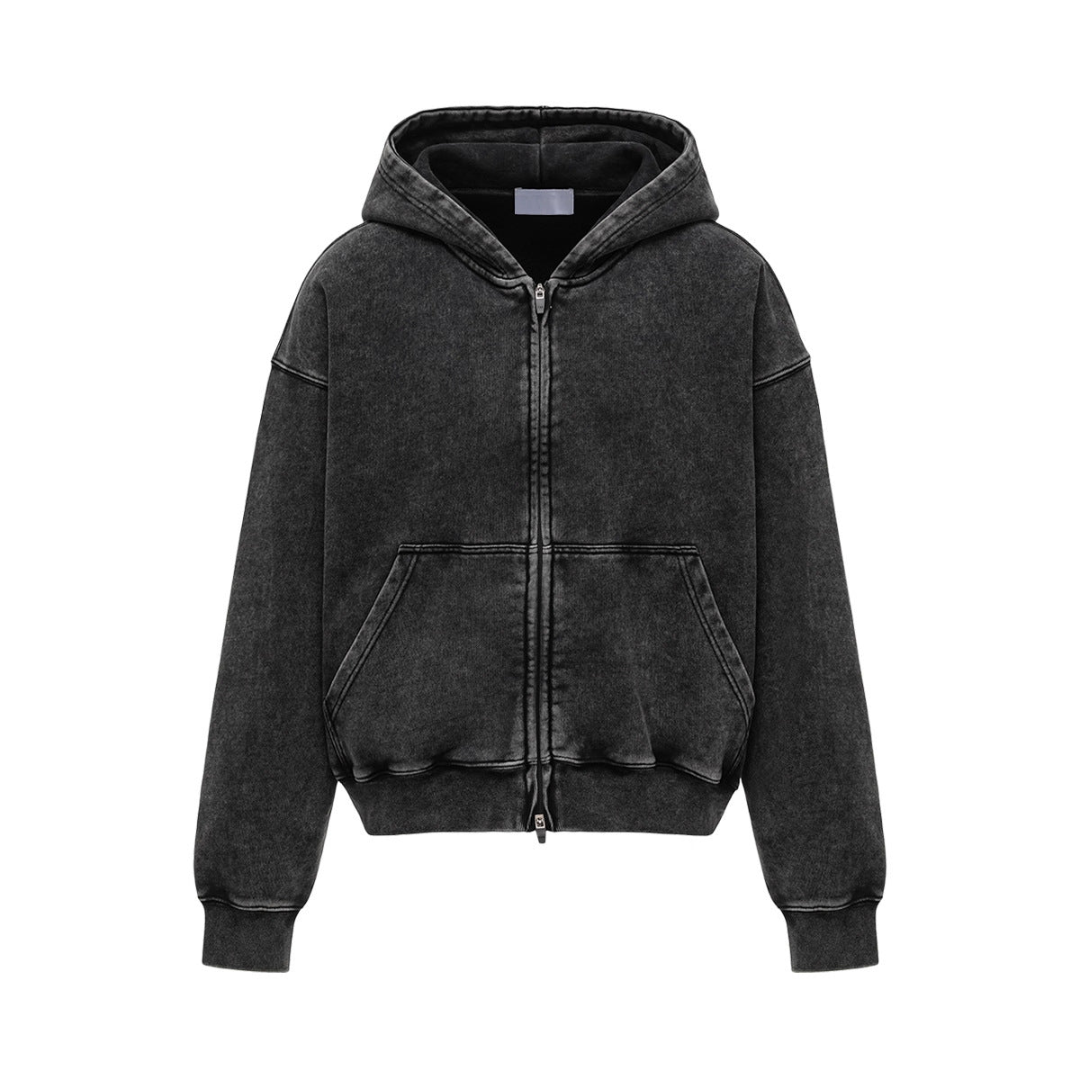 Heavyweight Washed Cotton Zip Up Hooded Sweatshirt