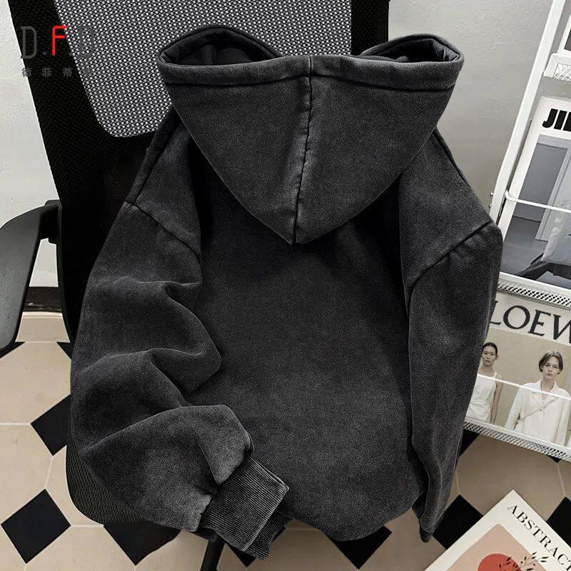 Heavyweight Washed Distressed Hooded Sweatshirt
