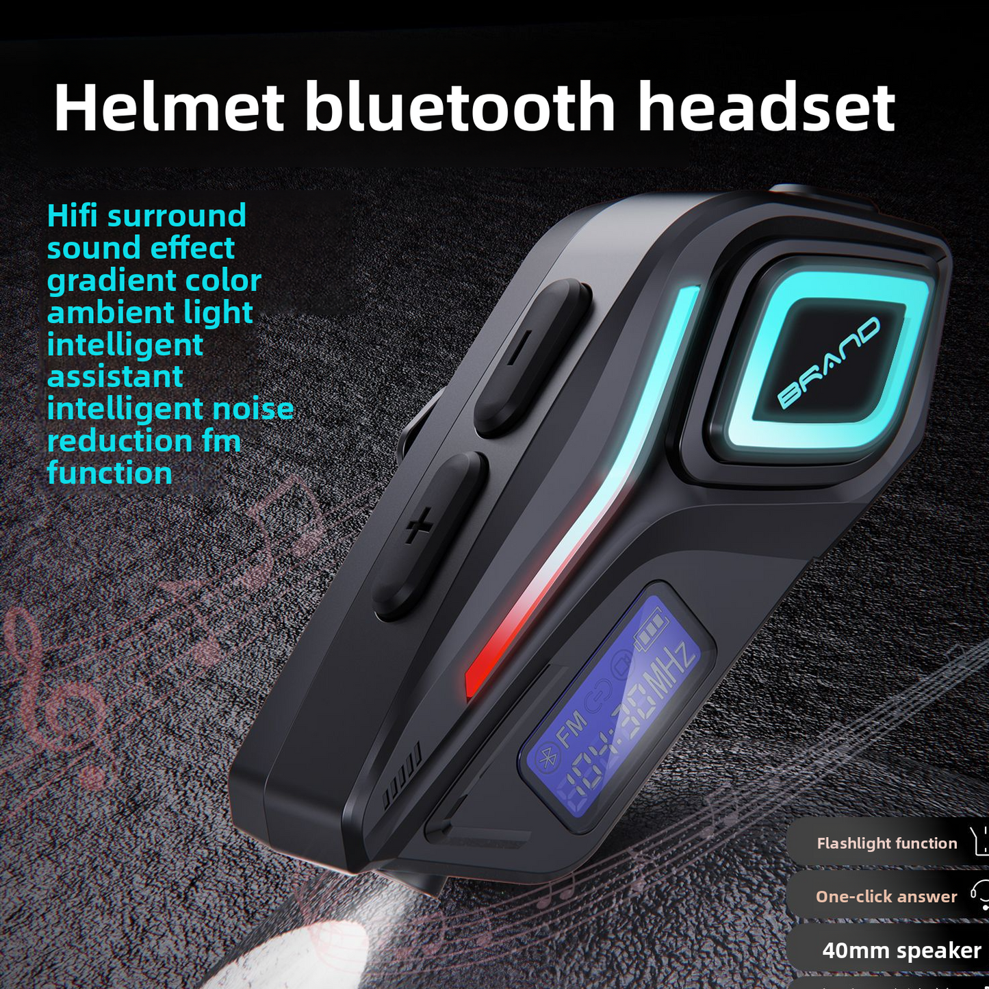 Helmet Bluetooth Headset with Intercom and Video Recording, FM Radio