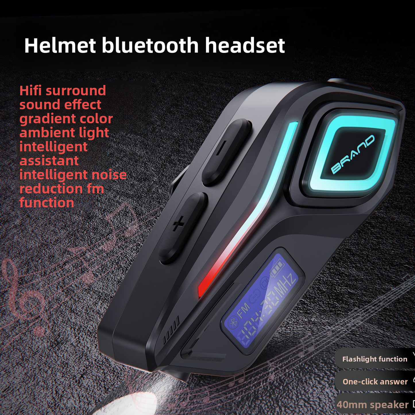 Helmet Bluetooth Headset with Intercom and Video Recording, FM Radio