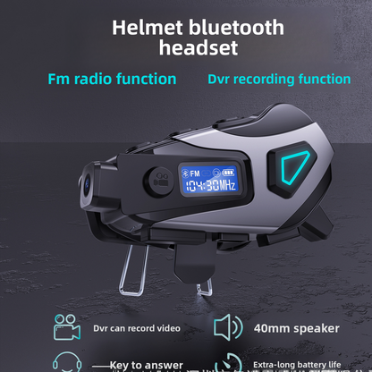 Helmet Bluetooth Headset with Intercom and Video Recording, FM Radio