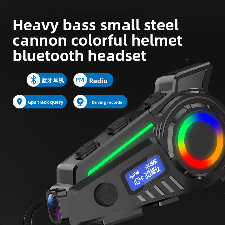 Helmet Bluetooth Headset with Intercom and Video Recording, FM Radio