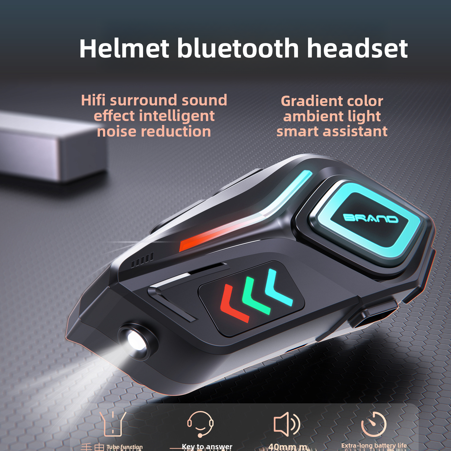 Helmet Bluetooth Headset with Intercom and Video Recording, FM Radio