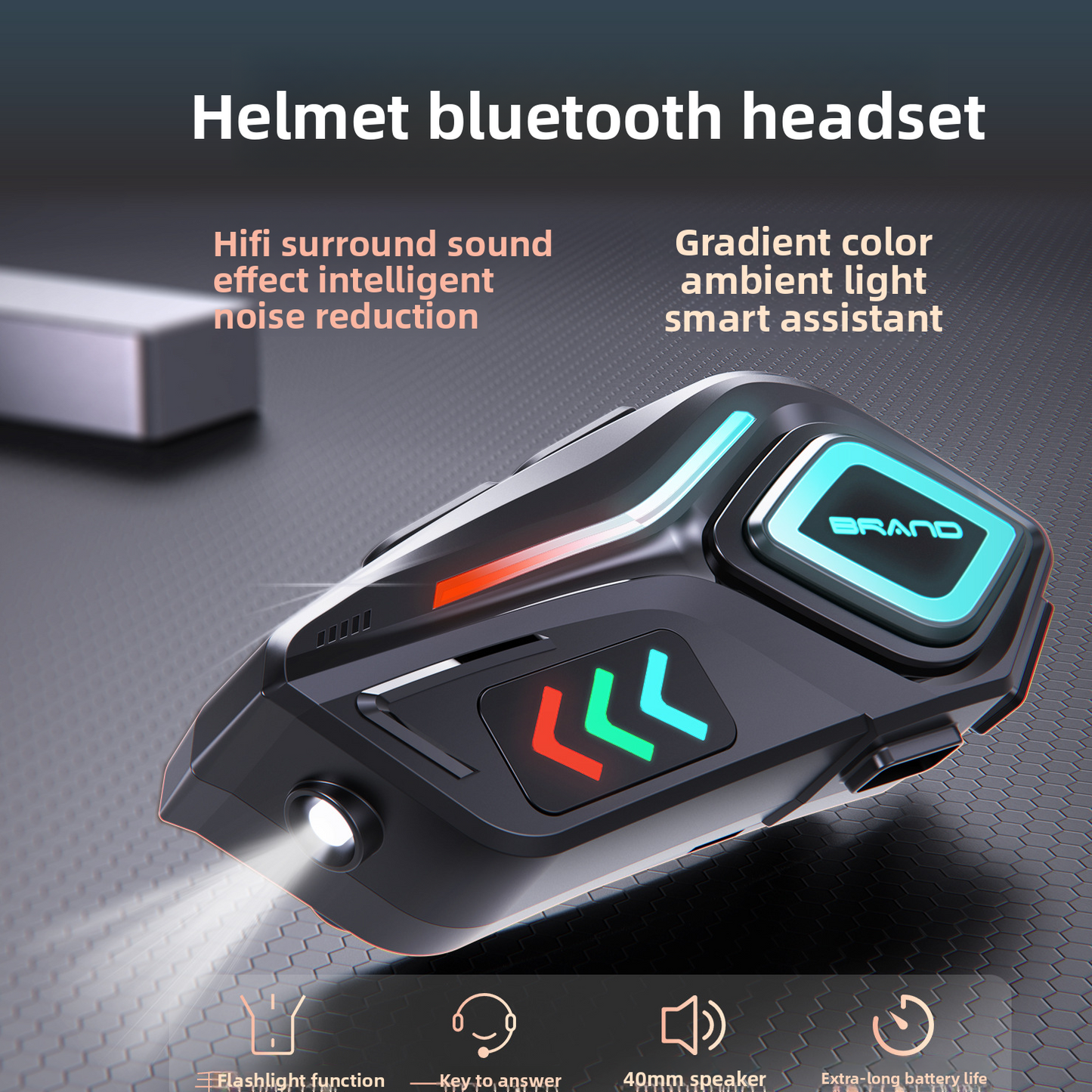 Helmet Bluetooth Headset with Intercom and Video Recording, FM Radio