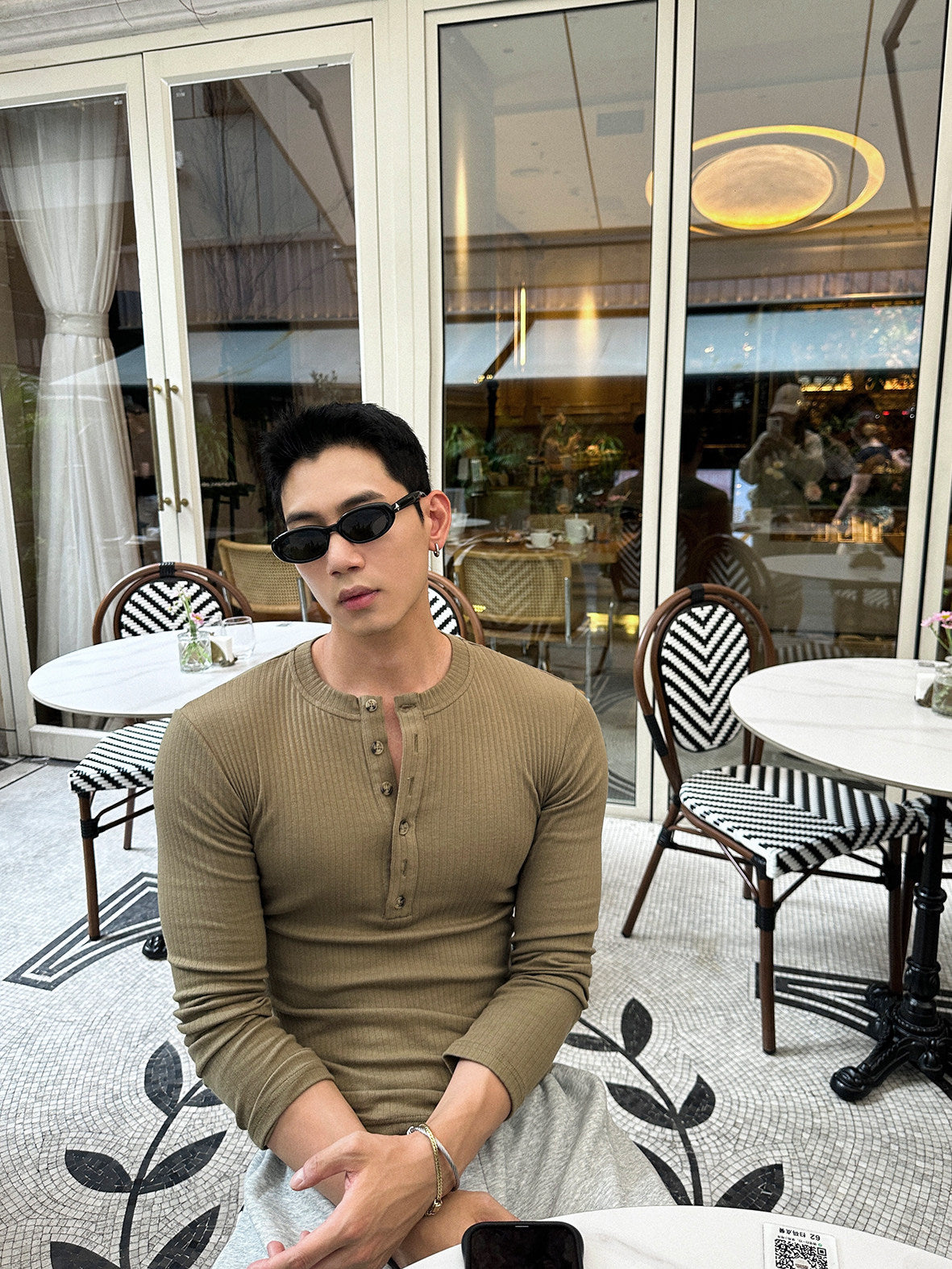 Henley Collar Slim Fit Long Sleeve T-Shirt