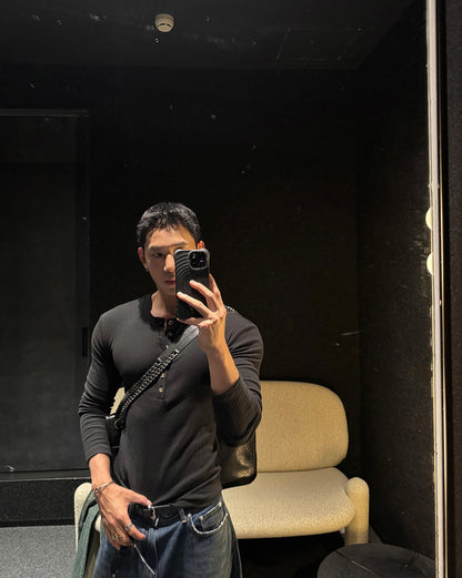 Henley Collar Slim Fit Long Sleeve T-Shirt