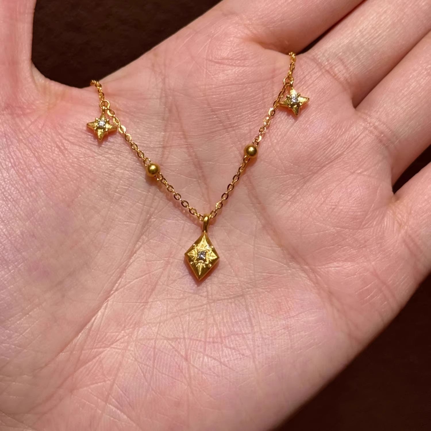 Hexagonal Awn Star Diamond Necklace