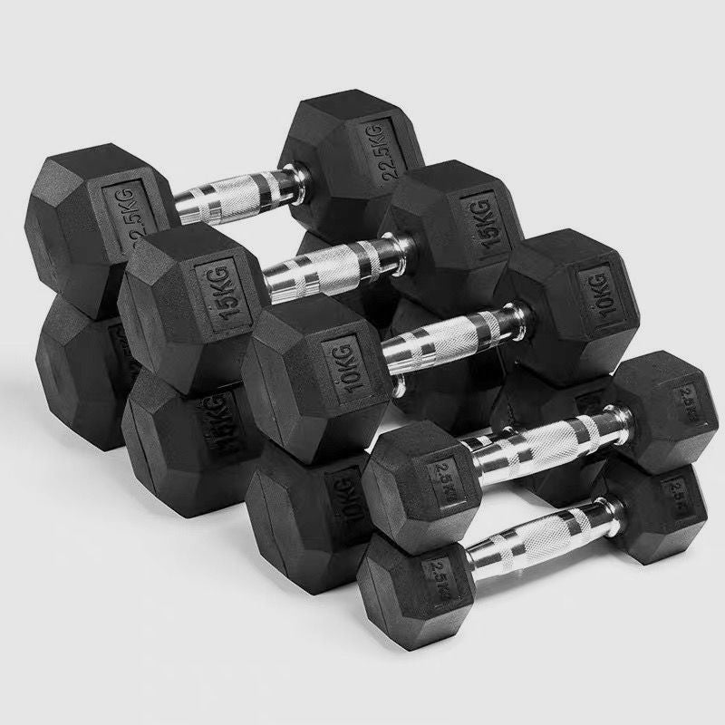 Hexagonal Rubber Coated Cast Iron Dumbbell
