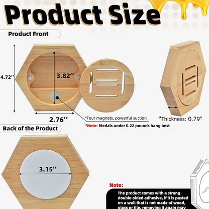 Hexagonal Wooden Wall Mount Medal Display Rack