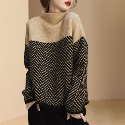 High Collar Womens Sweater Loose Fit Long Sleeve