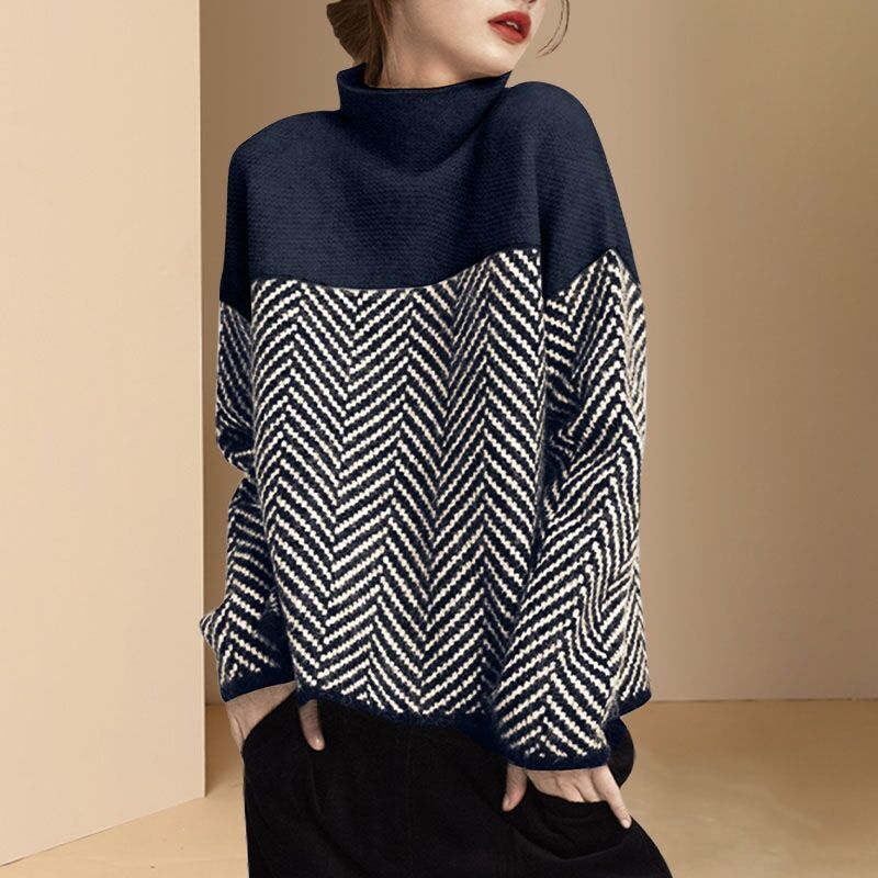 High Collar Womens Sweater Loose Fit Long Sleeve