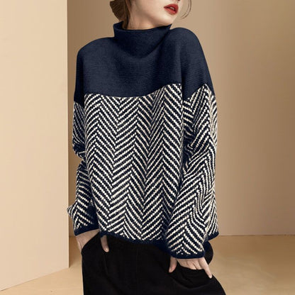 High Collar Womens Sweater Loose Fit Long Sleeve