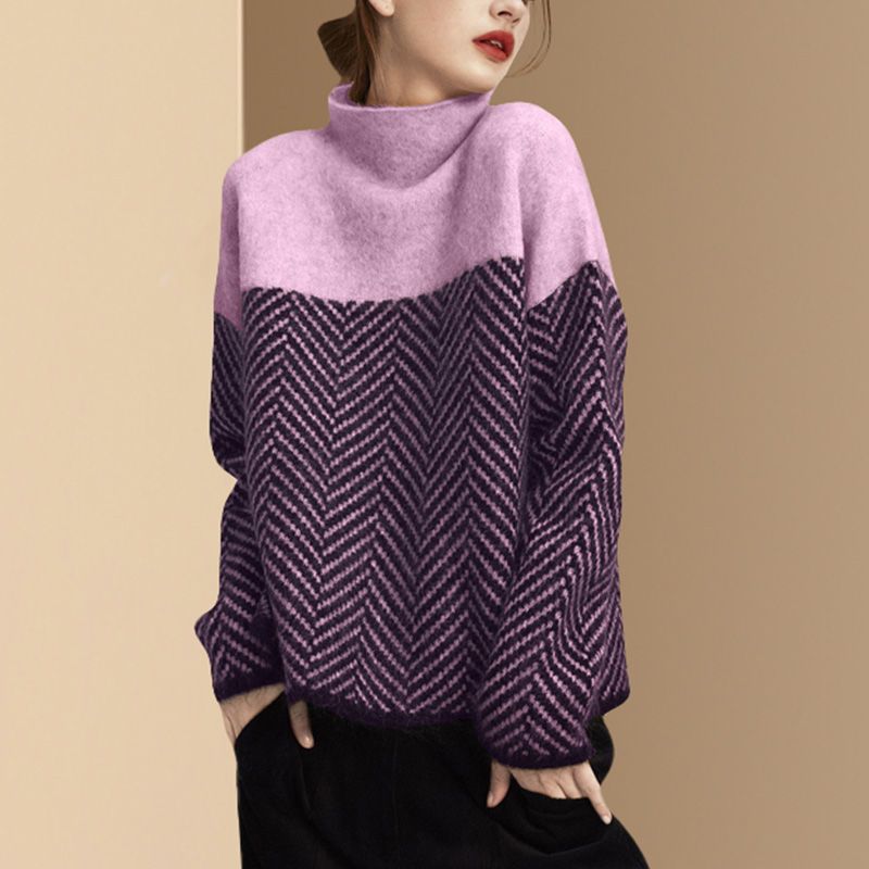 High Collar Womens Sweater Loose Fit Long Sleeve
