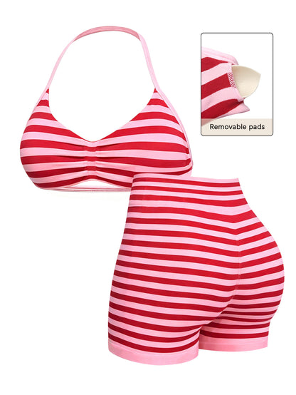 High-Elastic Nylon Halter Bra and High-Waisted Butt-Lifting Pants Set