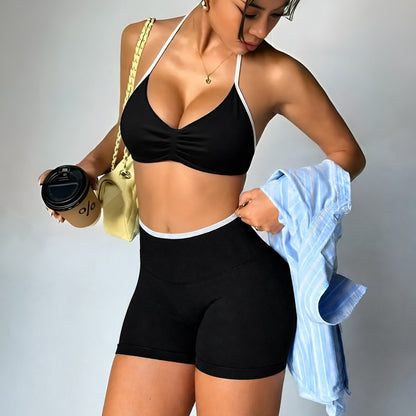 High-Elastic Nylon Halter Bra and High-Waisted Butt-Lifting Pants Set