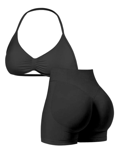 High-Elastic Nylon Halter Bra and High-Waisted Butt-Lifting Pants Set