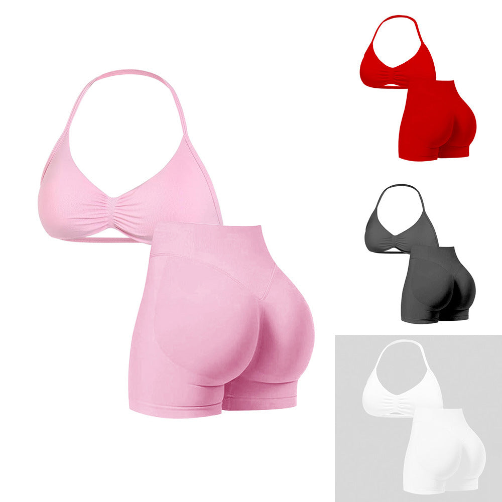 High-Elastic Nylon Halter Bra and High-Waisted Butt-Lifting Pants Set