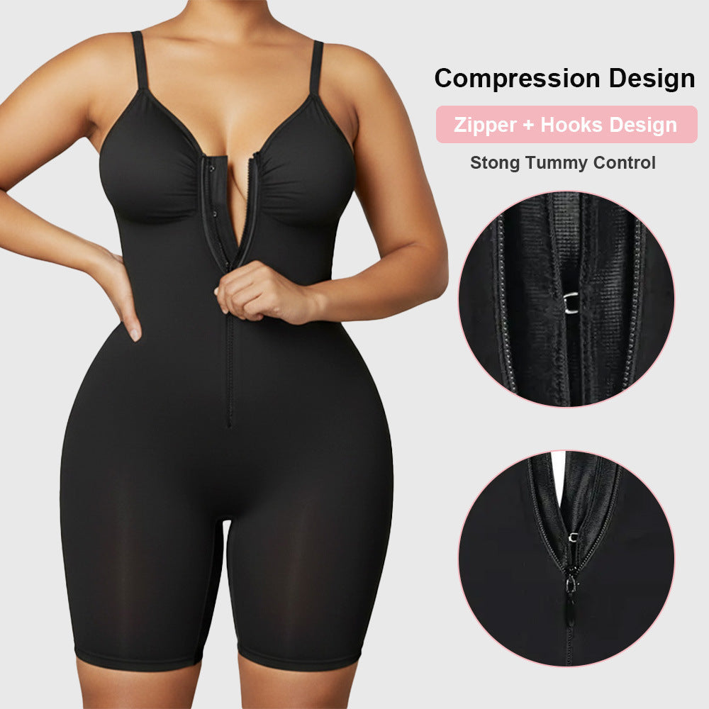 High-Elastic Zipper Strap Waist-Slimming Body-Shaping Jumpsuit for Women
