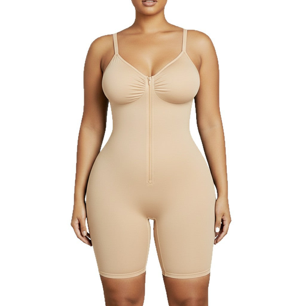 High-Elastic Zipper Strap Waist-Slimming Body-Shaping Jumpsuit for Women
