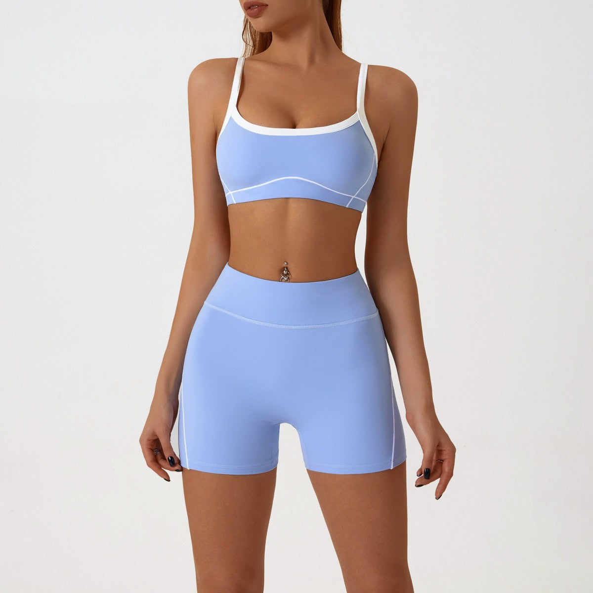High Elasticity Contrast Yoga Set with Push-Up Bra and Flared Pants