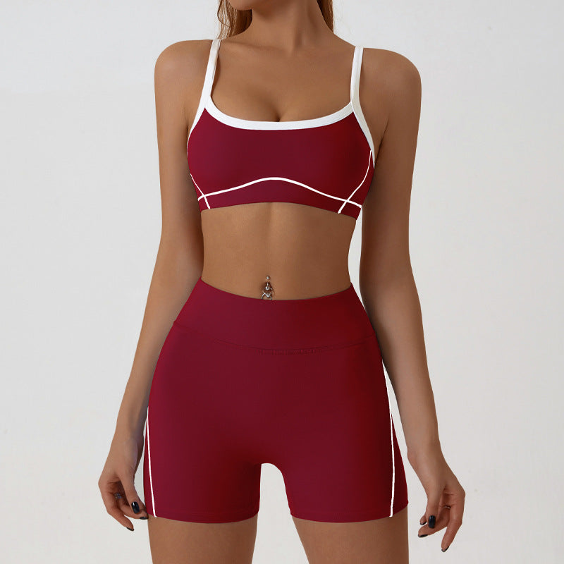 High Elasticity Contrast Yoga Set with Push-Up Bra and Flared Pants