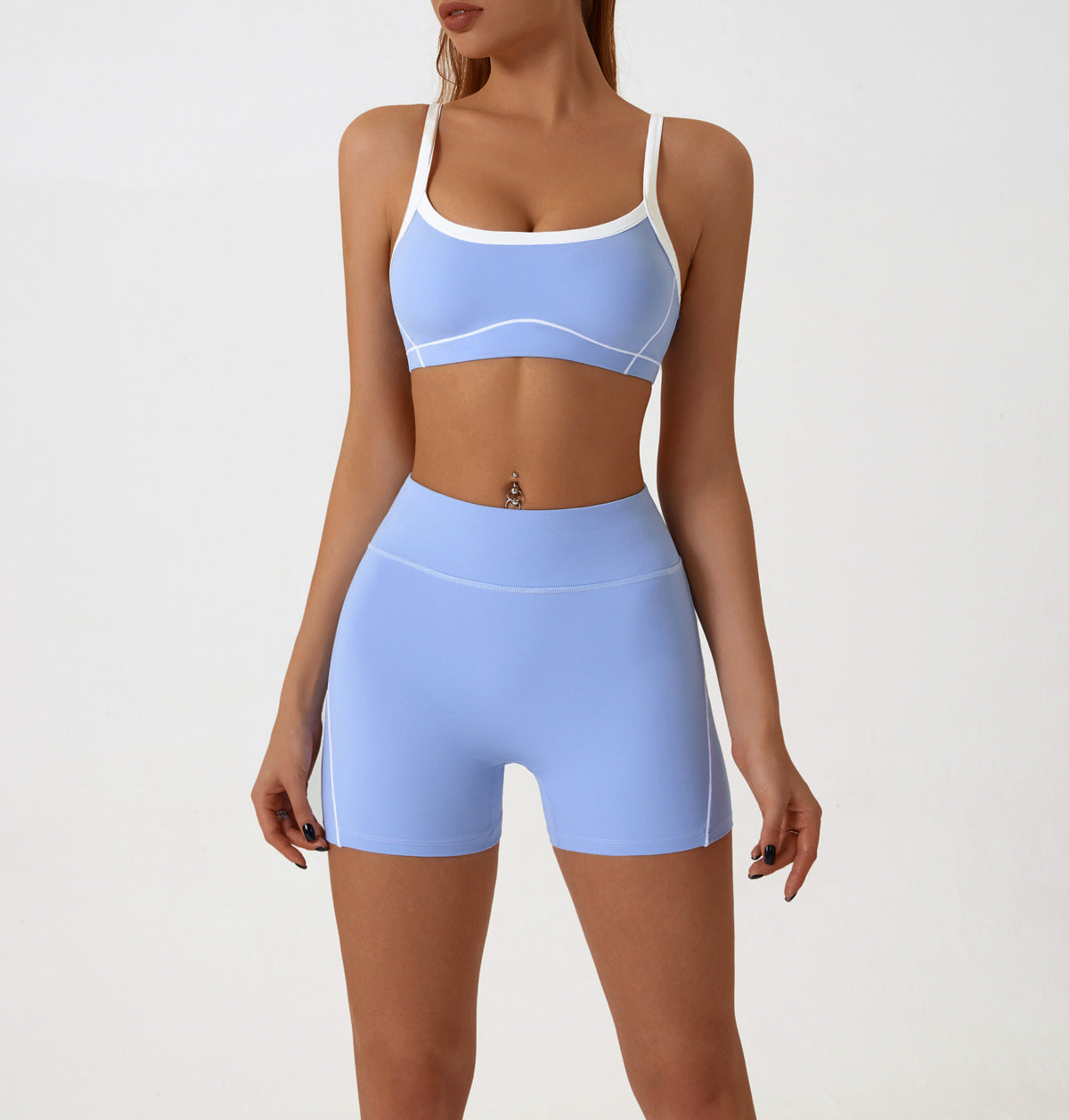 High Elasticity Contrast Yoga Set with Push-Up Bra and Flared Pants