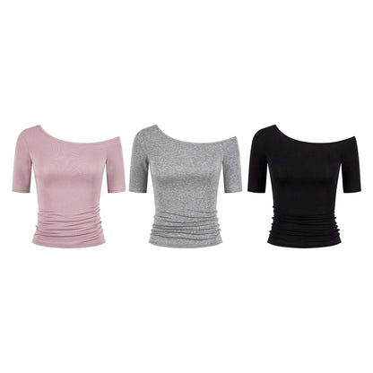High-Elasticity Off-Shoulder Short-Sleeve T-Shirt