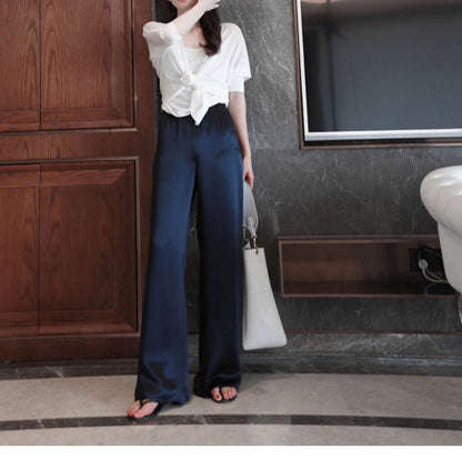 High-end acetate satin wide-leg pants