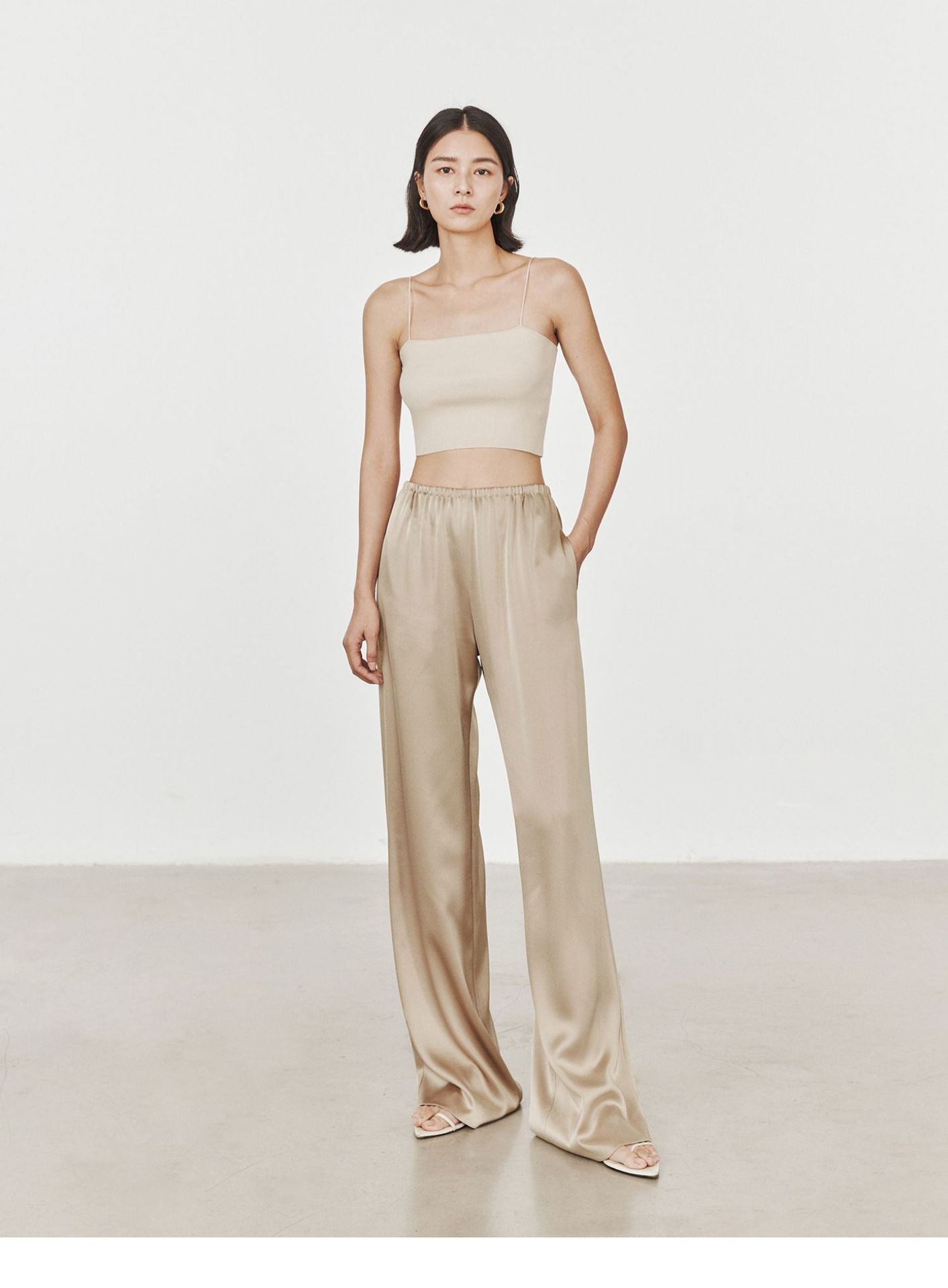 High-end acetate satin wide-leg pants