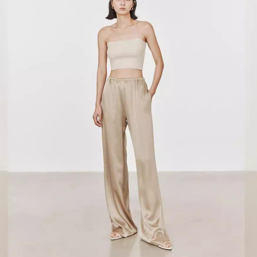 High-end acetate satin wide-leg pants