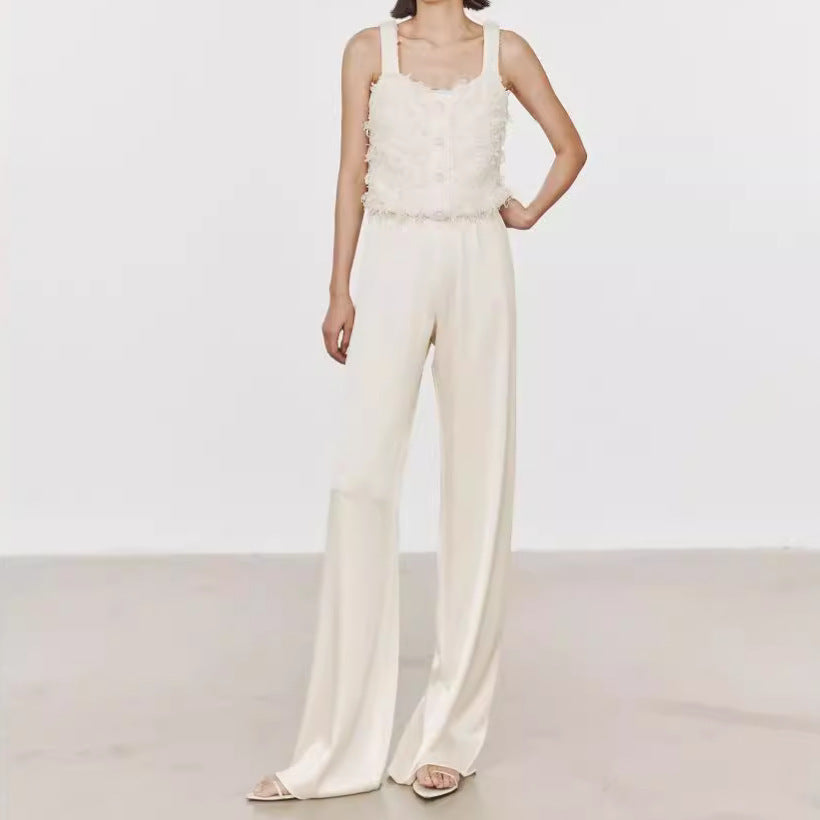 High-end acetate satin wide-leg pants