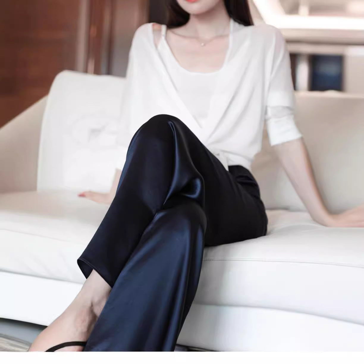 High-end acetate satin wide-leg pants