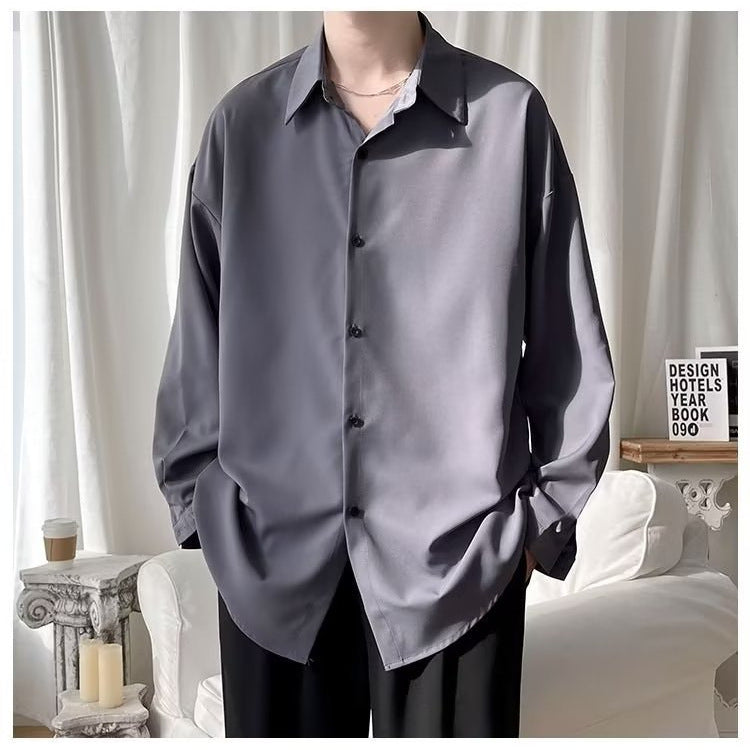 High-end ice silk shirt men's long-sleeved shirt