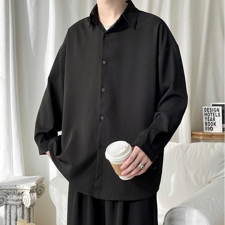 High-end ice silk shirt men's long-sleeved shirt
