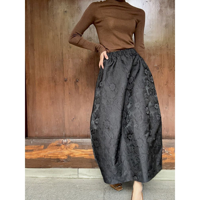 High-End Retro National Style New Chinese-Style Embossed Jacquard Skirt Casual Women's Wear 2026 Summer Flower Bud Skirt Long Skirt
