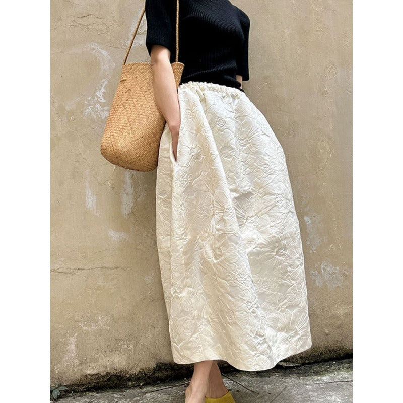 High-End Retro National Style New Chinese-Style Embossed Jacquard Skirt Casual Women's Wear 2026 Summer Flower Bud Skirt Long Skirt