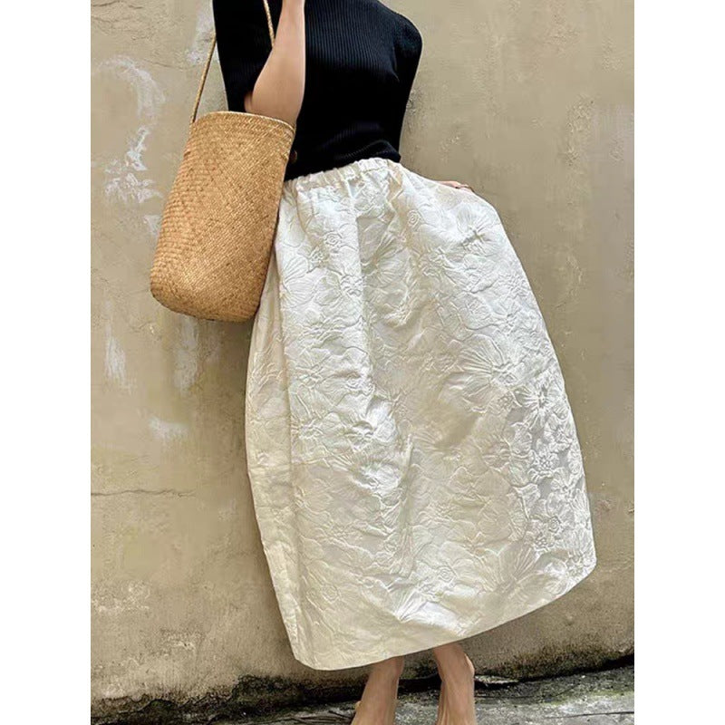 High-End Retro National Style New Chinese-Style Embossed Jacquard Skirt Casual Women's Wear 2026 Summer Flower Bud Skirt Long Skirt