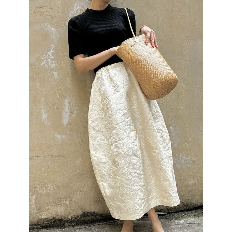 High-End Retro National Style New Chinese-Style Embossed Jacquard Skirt Casual Women's Wear 2026 Summer Flower Bud Skirt Long Skirt