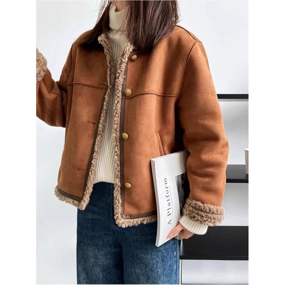 High-End Small Fragrant Lamb Plush Outwear Women's Winter Short Fur One-Piece Jacket