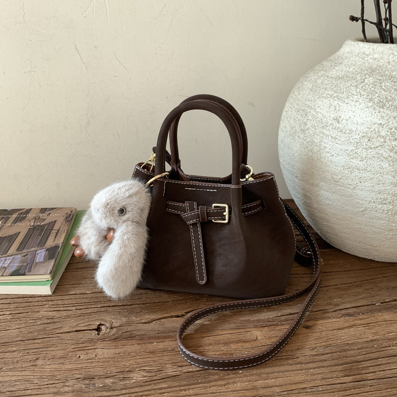 High-end suede bucket bag