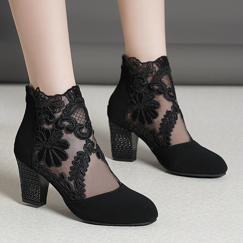 High-heel mesh sandals