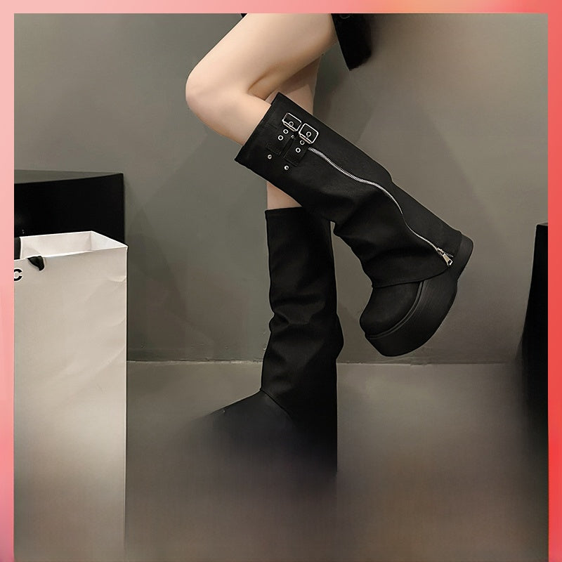 High-heeled long boots